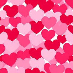 Repeating heart pattern with various shades of pink and red on a white background, creating a dense, sweet look