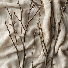 Branches against textured wall