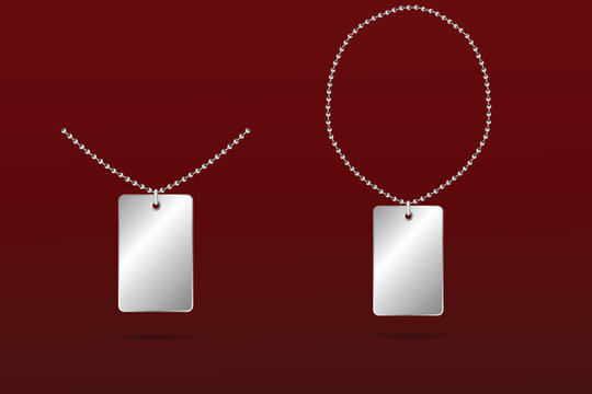 Realistic 3D metal dog tag vector illustration, suitable for identification, military themes, pet tags, and blank template designs.