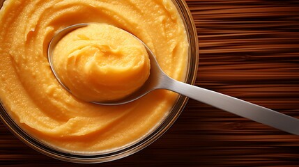 Smooth orange puree in glass bowl