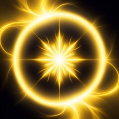 Radiant golden glow shines brightly from a central point, with luminous energy flowing outward in stunning patterns against a dark backdrop for a modern design