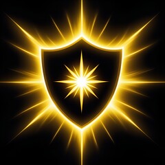 Golden shield emblem radiating power and protection, a symbol of strength and resilience for your brand, ideal for gaming or technology applications
