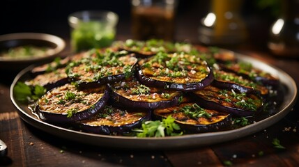 Grilled eggplant slices with herbs