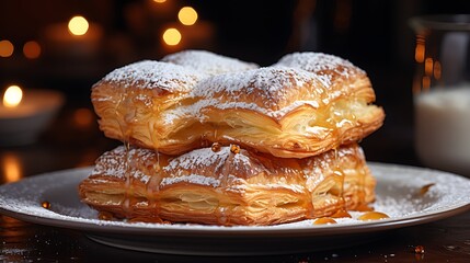 Stacked pastries with powdered sugar