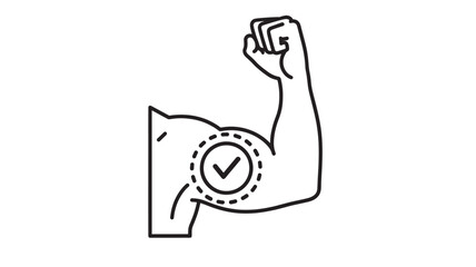 flexed arm with checkmark on bicep muscle in a simple line drawing style high quality professional