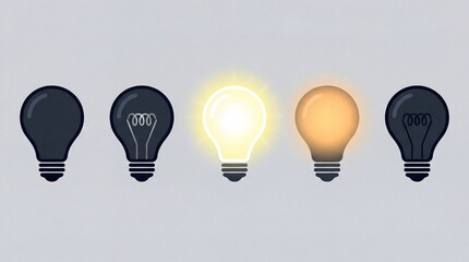 Light Bulbs in Different States of Illumination with Creative Ideas in Soft Gradient Lighting for Business