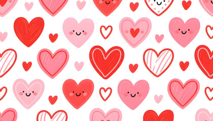 Seamless Heart Pattern in Shades of Red and Pink