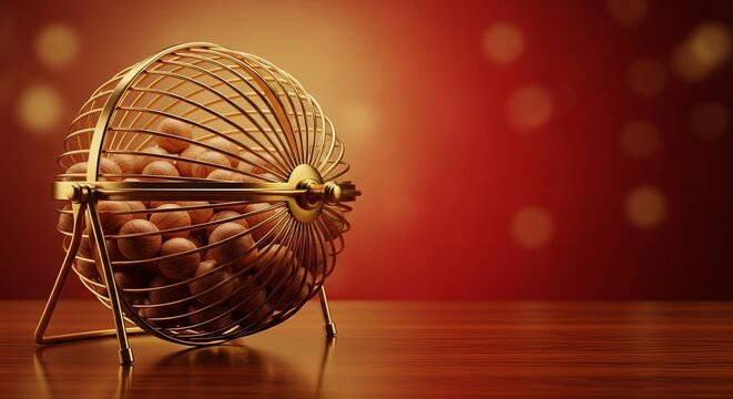 Old-fashioned lottery drum with wooden balls, capturing the festive winning concept of the Spanish Christmas lottery tradition.