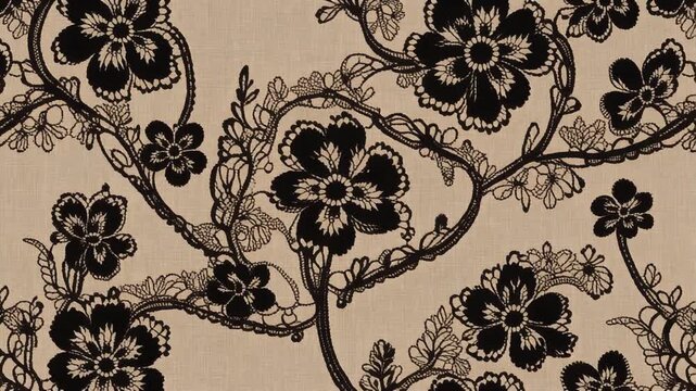 Elegant black floral lace pattern with a vintage, romantic feel background footage
