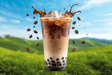 Generative AI Artistic Depiction of Iced Coffee Splash with Fresh Ingredients