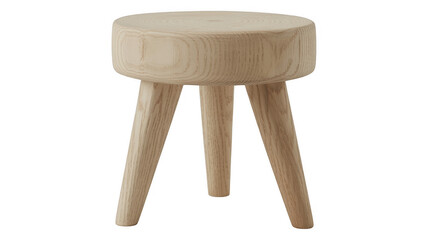 Light wood stool with three legs isolated on a transparent background