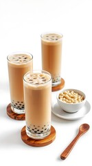 Generative AI Delicate Bubble Tea Trio Featuring Tapioca Pearls and Creamy Texture