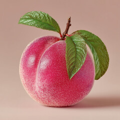 Fresh ripe peach with green leaves isolated on clean background studio