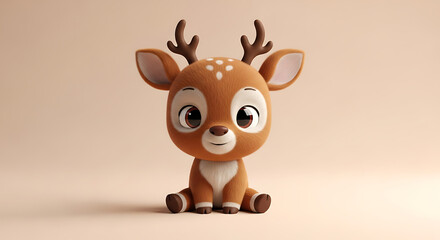 Fototapeta premium Cute Baby Reindeer Cartoon Character Sitting – Adorable 3D Illustration