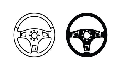 Obraz premium Two steering wheel icons in black and white on a pure