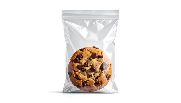 Single Chocolate Chip Cookie in Clear Plastic Bag.