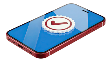 Red Smartphone with Verified Checkmark Badge on Screen