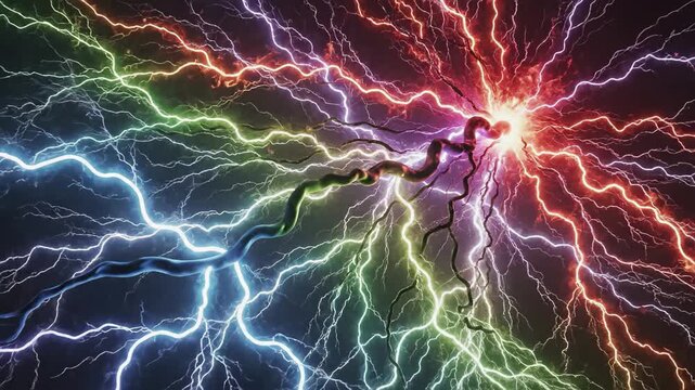 Abstract energy discharge with multicolored lightning and neural network structure