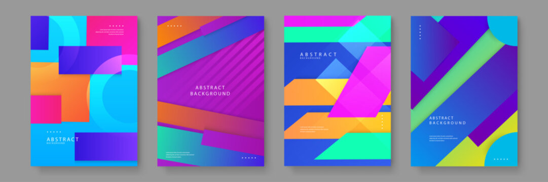 Geometric abstract layout featuring slanted blocks and vibrant color transitions for modern print media