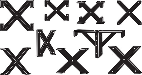 Assorted Black Metal Bracket Designs on White Background