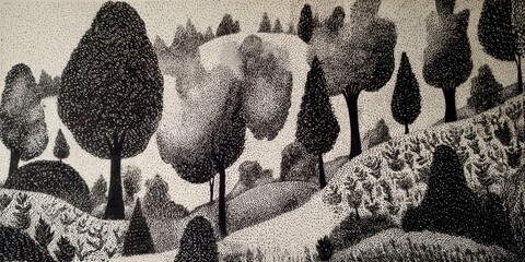 a black ink drawing of trees