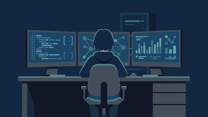 Cybersecurity Specialist Monitoring Multiple Data Networks and Security Analytics