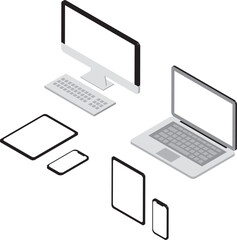 Isometric Digital Device Set. Vector Illustration of Computer, Smartphone, and Tablet
