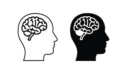 Two human head silhouettes with brains visible, one black and one white, side by side on a plain