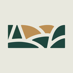 Abstract Landscape Logo with Hills and Fields, Minimal Travel Vector Icon