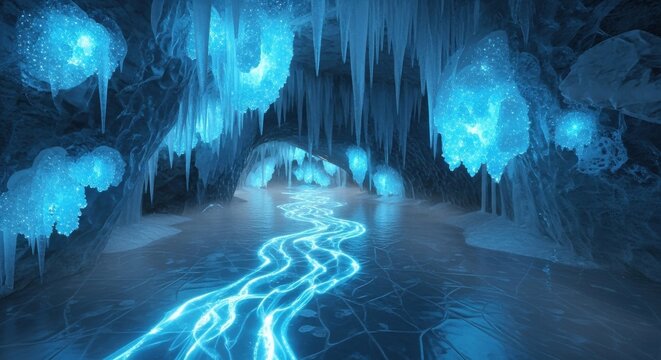 Illuminated ice cavern