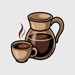 Obraz premium Ethiopian Coffee Vector Illustration of Traditional Coffee Pot and Cup with Steam