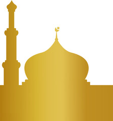Elegant Golden Mosque Silhouette Icon with Minaret, Dome, and Crescent Moon Star Symbol