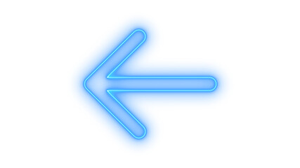 Obraz premium Vibrant glowing blue neon arrow pointing left with a modern electric light effect, indicating direction or navigation, isolated on transparent background