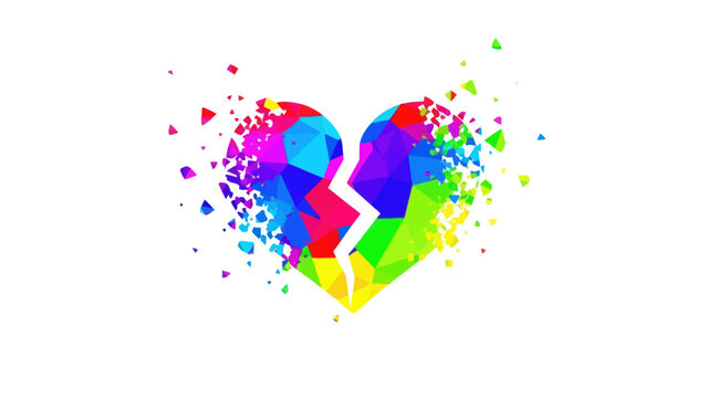 Colorful Broken Heart Exploding into Geometric Fragments