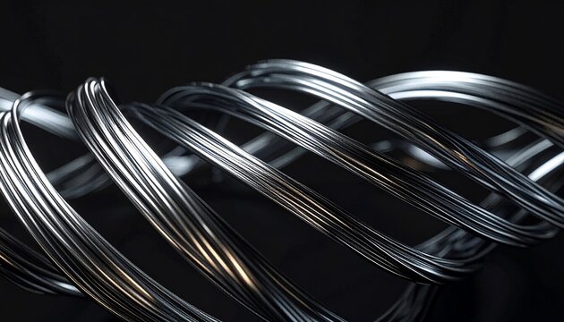 Close-up of intertwined metal wires, sharply lit against a dark background, revealing texture