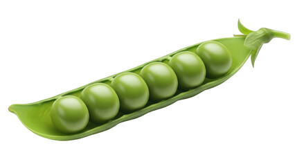 Fresh Green Pea Pod with Six Round Peas isolated on a transparent background vegetable
