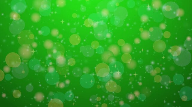 Soft Raining Bokeh Particles Falling Over Vibrant Green Background