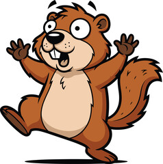 Obraz premium Excited cartoon squirrel character with big eyes and open mouth, jumping with joy