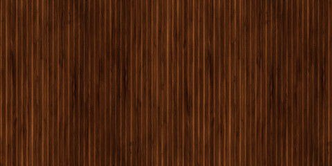 Dark walnut wood slat wall texture, vertical timber fluted panel background, elegant brown wooden lath surface for interior design and architectural 3D rendering © rohit