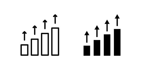 Progress and growth bar graph icon set with ascending bars and upward arrows