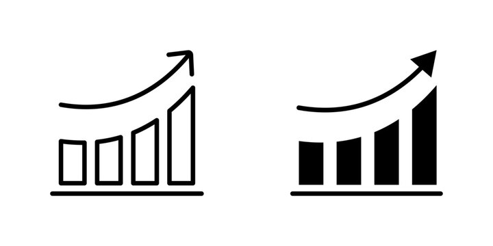 Growing financial chart icon set symbolizing business success and increasing market trends