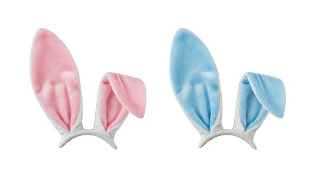 Pink and Blue Plush Bunny Ears Headbands isolated on a transparent background rabbit ears