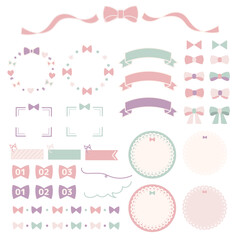 優しい色のリボンあしらい素材セット