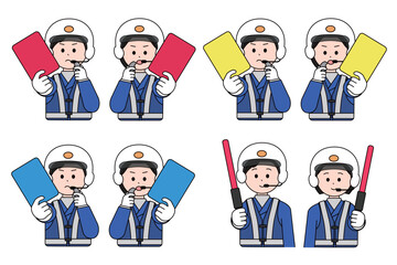 男女の交通警察　白バイ隊員のイラストセット