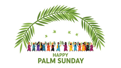 Obraz premium Palm Sunday Illustration with People and Leaves.