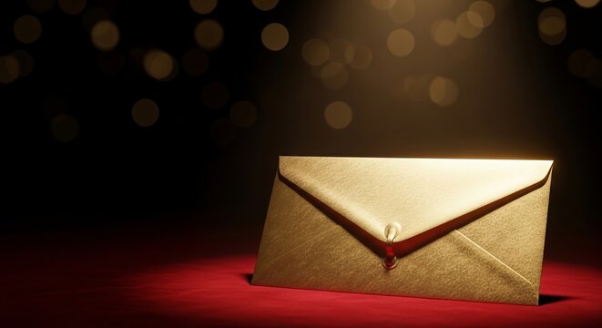 A stunning golden envelope illuminated on a rich red surface, symbolizing an exclusive invitation or special award for an important Oscar-themed concept