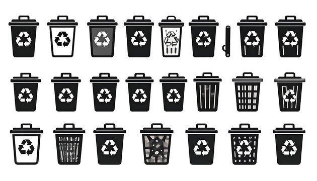 Collection of recycle bin icons for environmental awareness and sustainability.