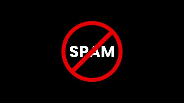 Spam free zone sign icon animation isolated on black background