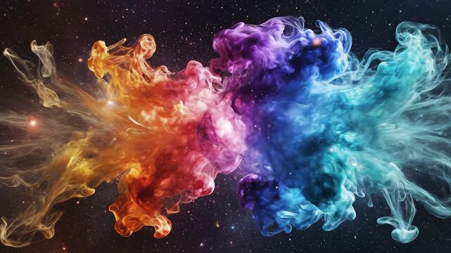 Cosmic collision of warm and cool nebula clouds in deep space