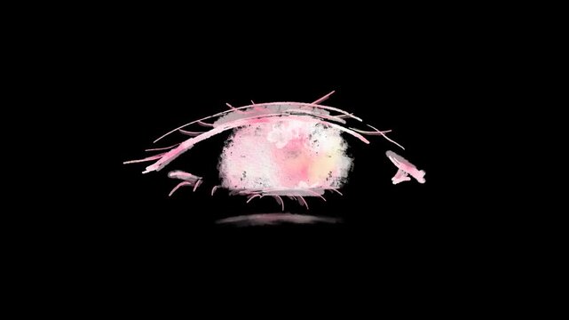 幸せそうに微笑む目の&alpha;付き水彩アニメーション。ピンク色の瞳には桜がひらひら舞い落ちる光景が映っている。